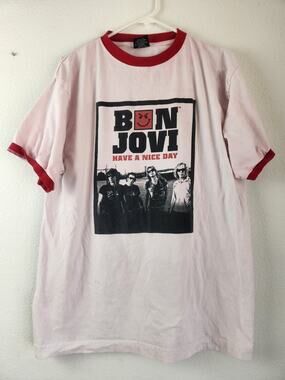 Bon Jovi T-Shirt Ringer Unisex Large 2005 Tour White Red
